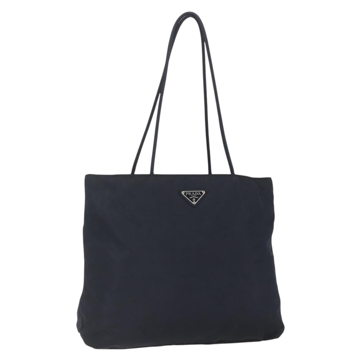 PRADA Tote Bag Nylon Black Silver Auth bs31533