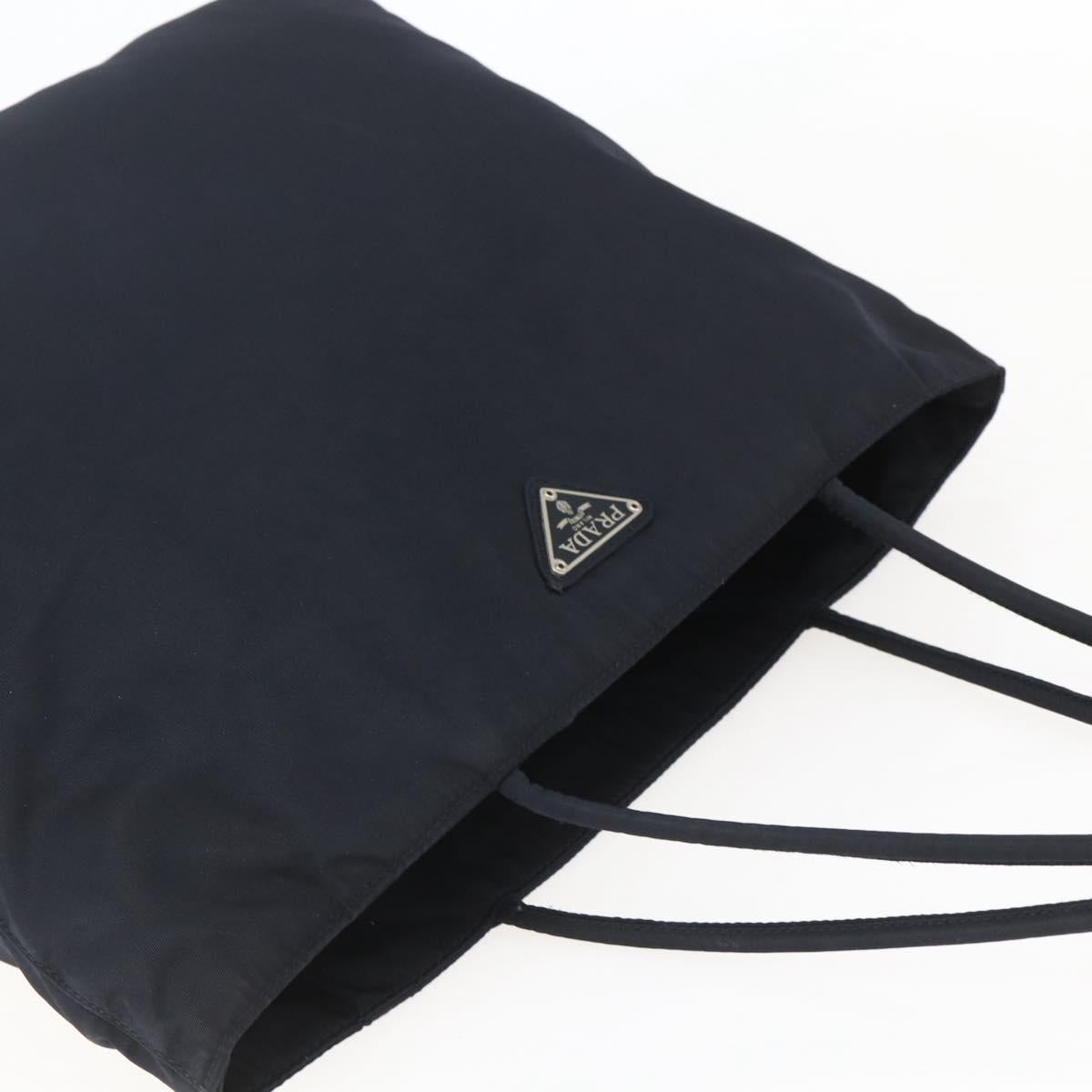 PRADA Tote Bag Nylon Black Silver Auth bs31533