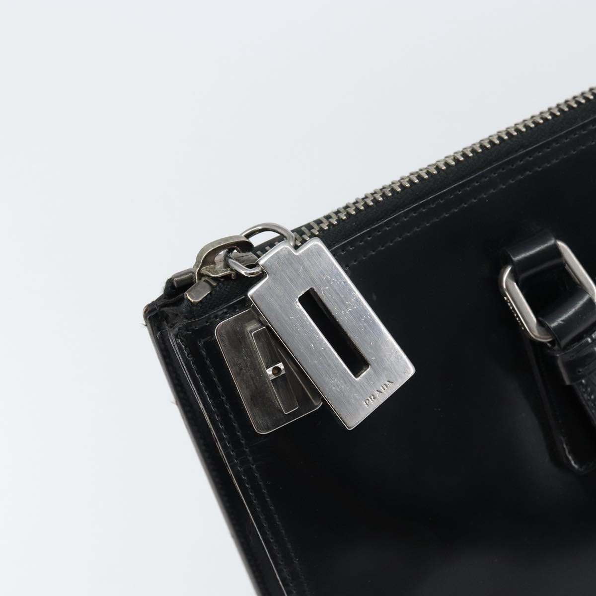 PRADA Tote Bag Enamel Black Silver Auth bs31534