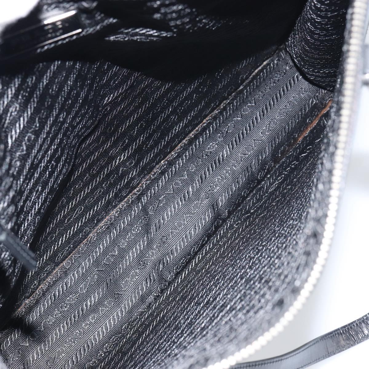 PRADA Tote Bag Enamel Black Silver Auth bs31534