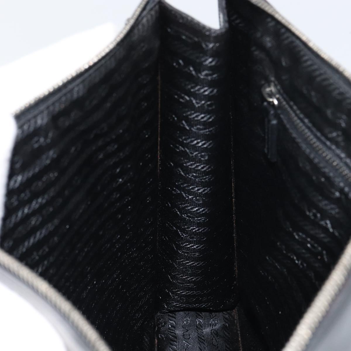 PRADA Tote Bag Enamel Black Silver Auth bs31534