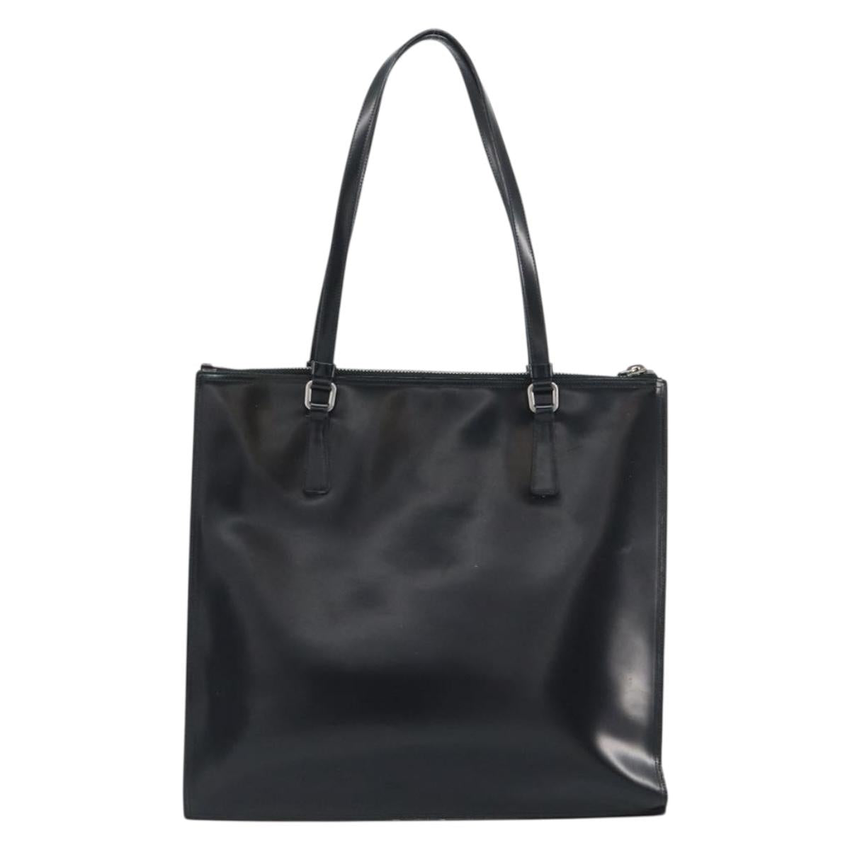 PRADA Tote Bag Enamel Black Silver Auth bs31534