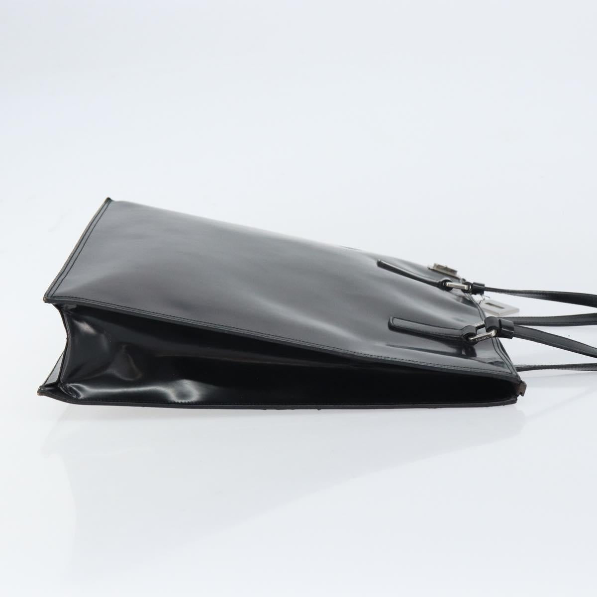PRADA Tote Bag Enamel Black Silver Auth bs31534