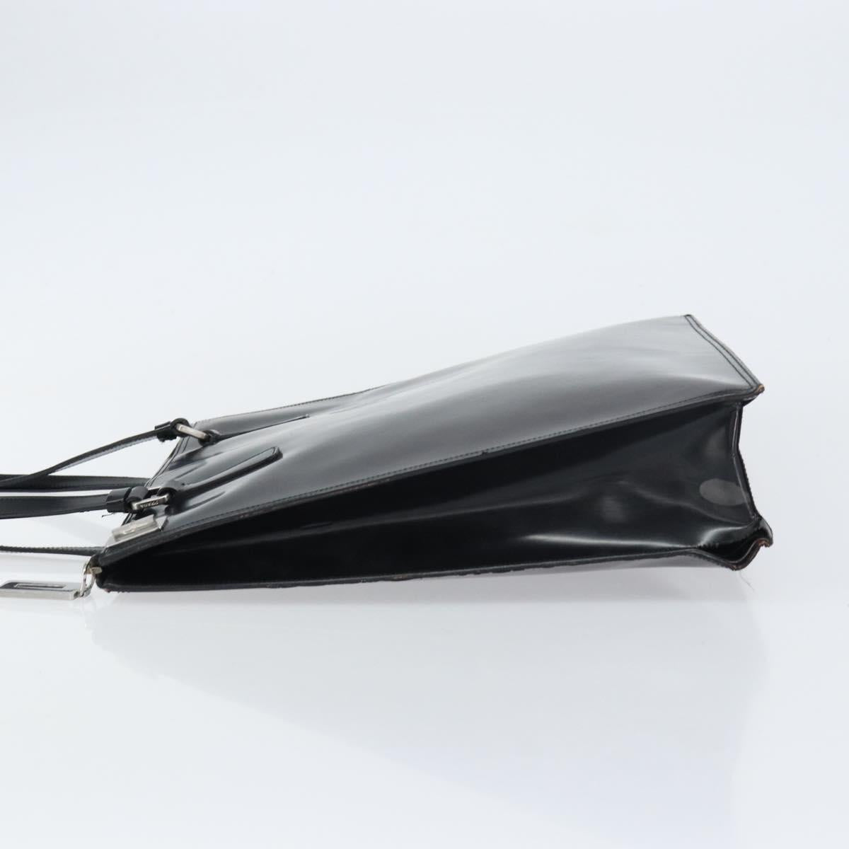 PRADA Tote Bag Enamel Black Silver Auth bs31534