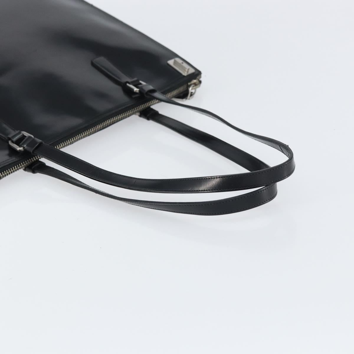 PRADA Tote Bag Enamel Black Silver Auth bs31534