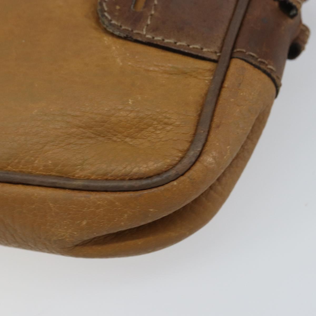 LOEWE Shoulder Bag Leather Beige Gold Auth bs31535