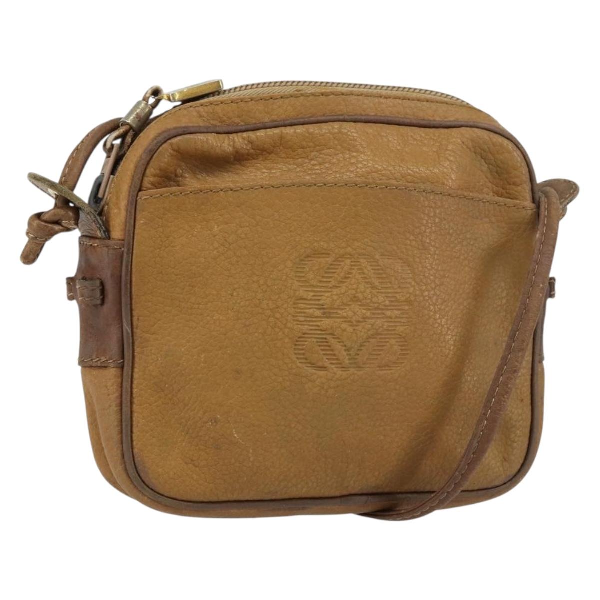 LOEWE Shoulder Bag Leather Beige Gold Auth bs31535