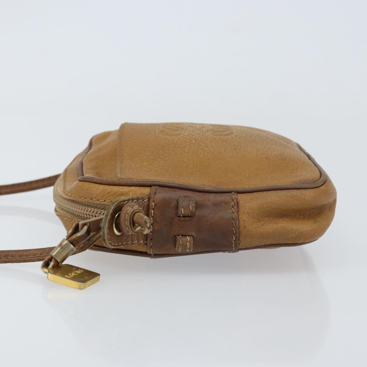 LOEWE Shoulder Bag Leather Beige Gold Auth bs31535