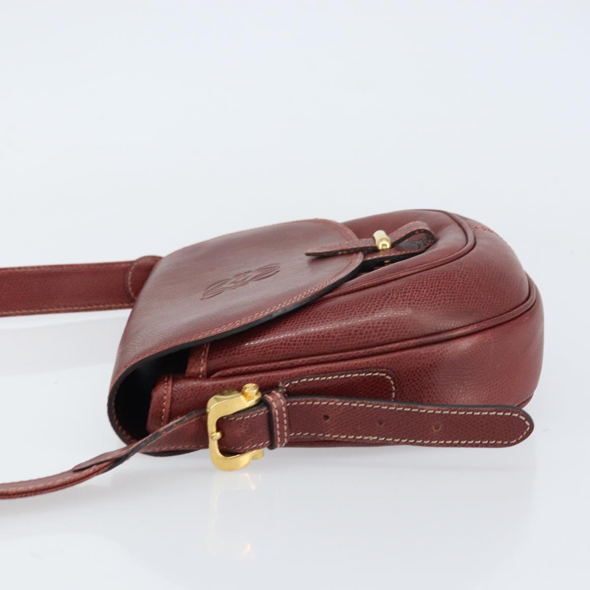 LOEWE Shoulder Bag Leather Bordeaux Gold Auth bs31536