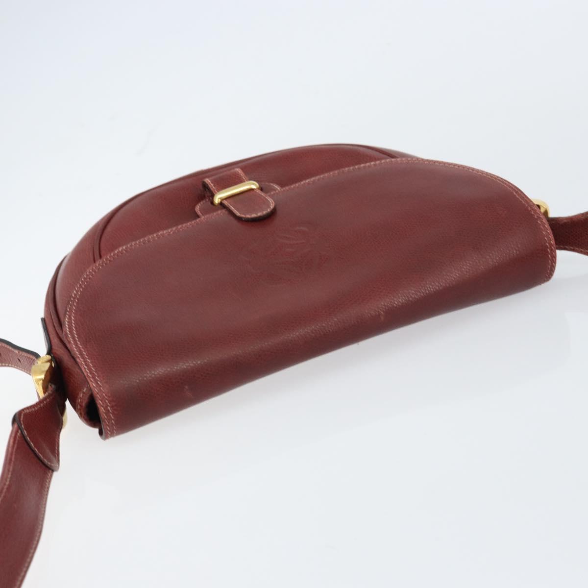 LOEWE Shoulder Bag Leather Bordeaux Gold Auth bs31536