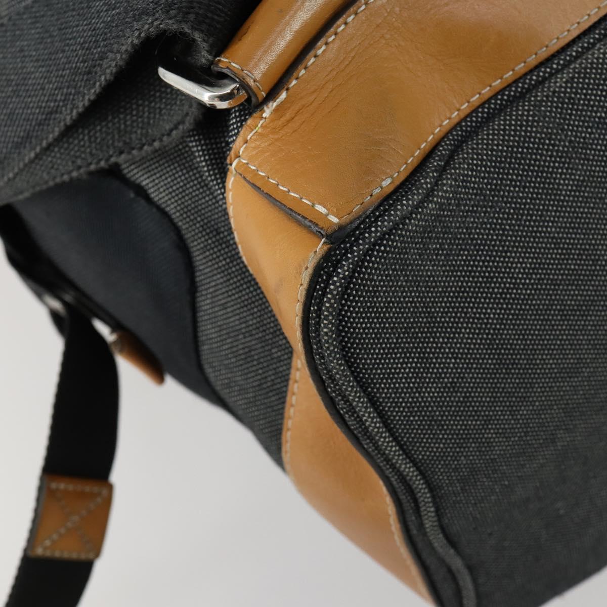 LOEWE Eye Nature Convertible Backpack Canvas Leather Gray Silver Auth bs31537