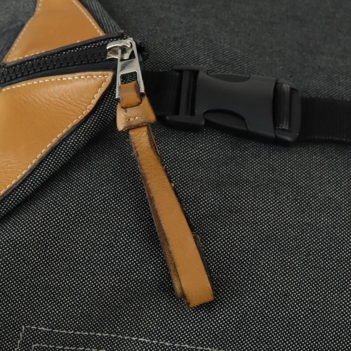 LOEWE Eye Nature Convertible Backpack Canvas Leather Gray Silver Auth bs31537