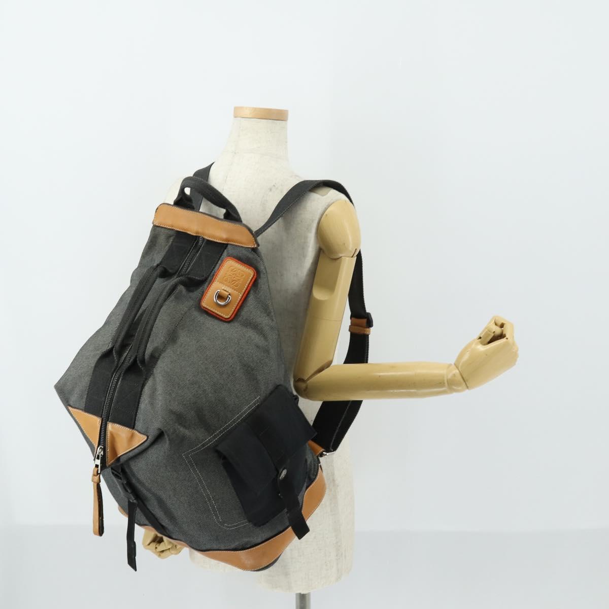 LOEWE Eye Nature Convertible Backpack Canvas Leather Gray Silver Auth bs31537