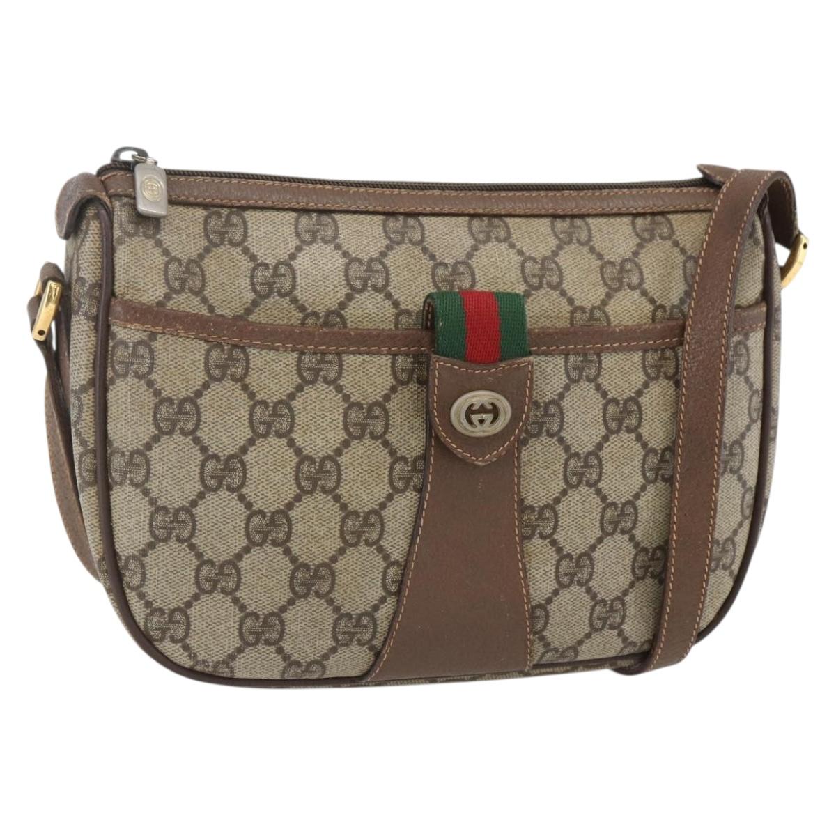 GUCCI GG Supreme Web Sherry Line Bag PVC Beige Gold 89 02 032 Auth bs31538