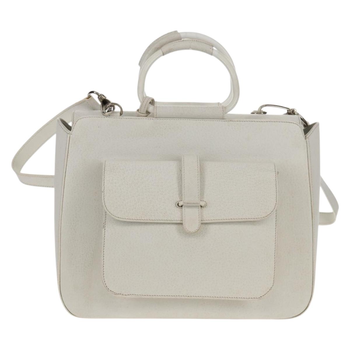 GUCCI Hand Bag Leather 2way White Silver 000 2058 0307 5 Auth bs31539
