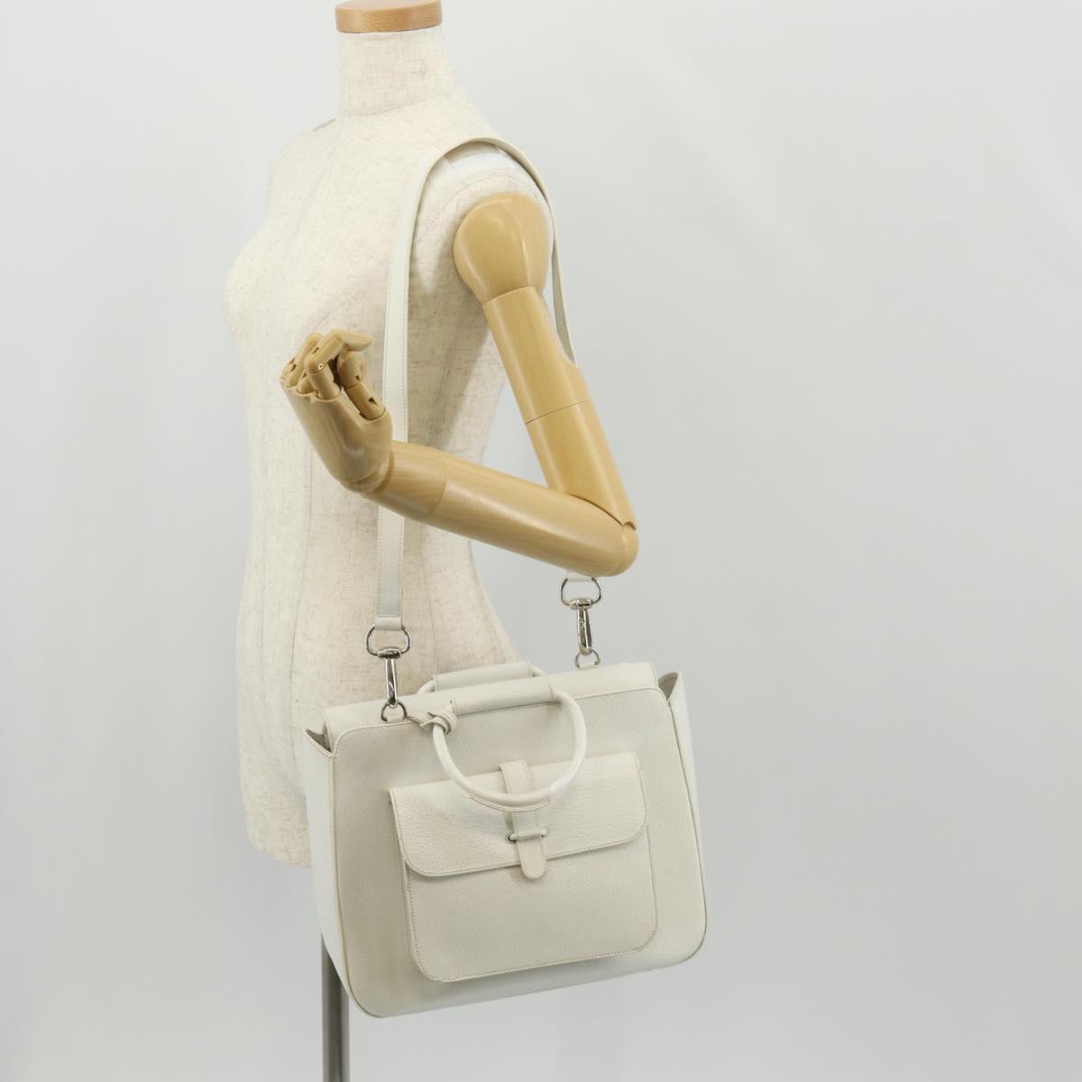 GUCCI Hand Bag Leather 2way White Silver 000 2058 0307 5 Auth bs31539