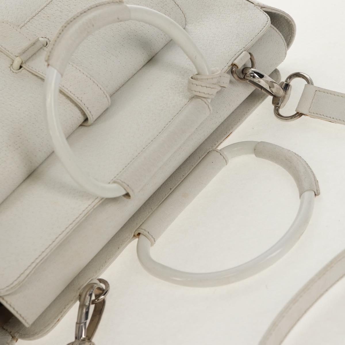 GUCCI Hand Bag Leather 2way White Silver 000 2058 0307 5 Auth bs31539