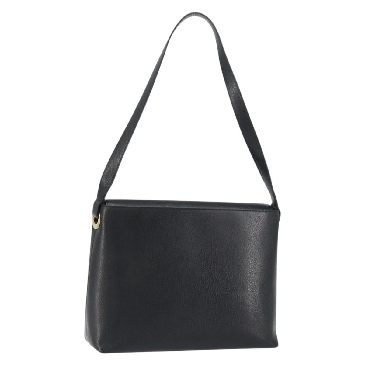 GUCCI Shoulder Bag Leather Black Gold Auth bs31540