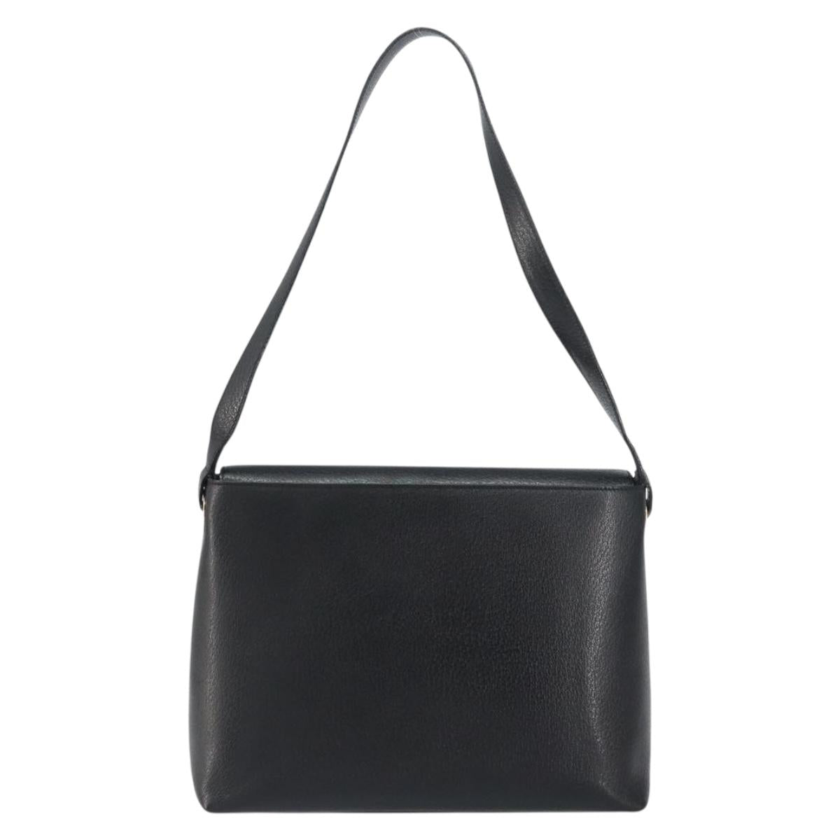 GUCCI Shoulder Bag Leather Black Gold Auth bs31540