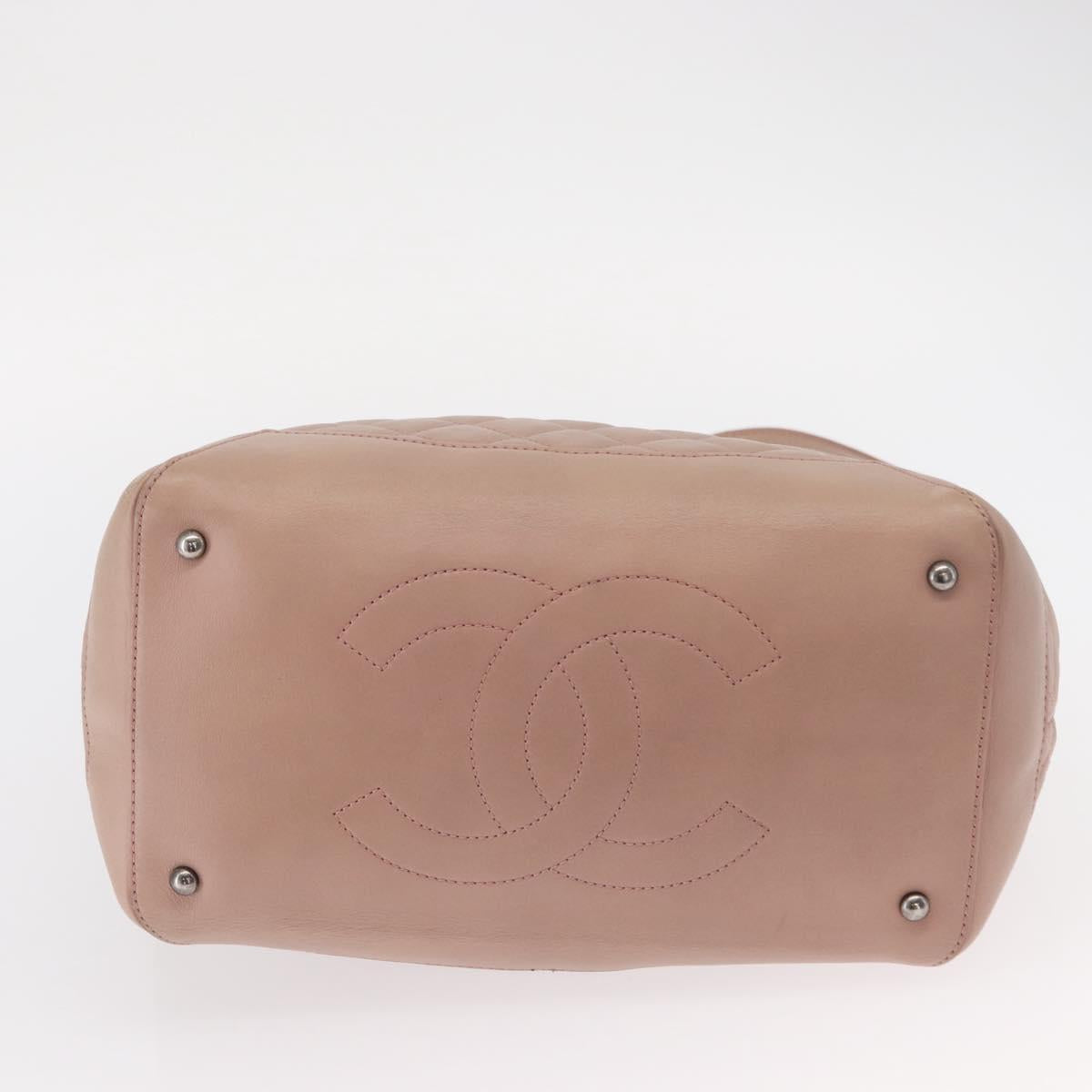 CHANEL Matelasse Tote Bag Leather 2way Pink Silver CC Auth bs31551