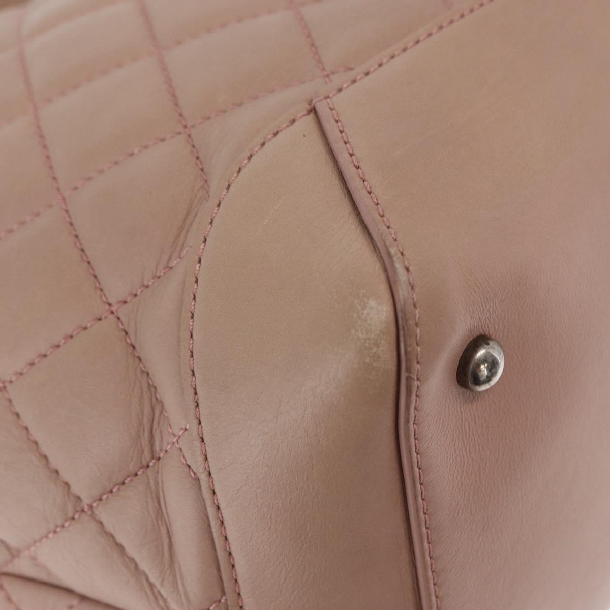 CHANEL Matelasse Tote Bag Leather 2way Pink Silver CC Auth bs31551