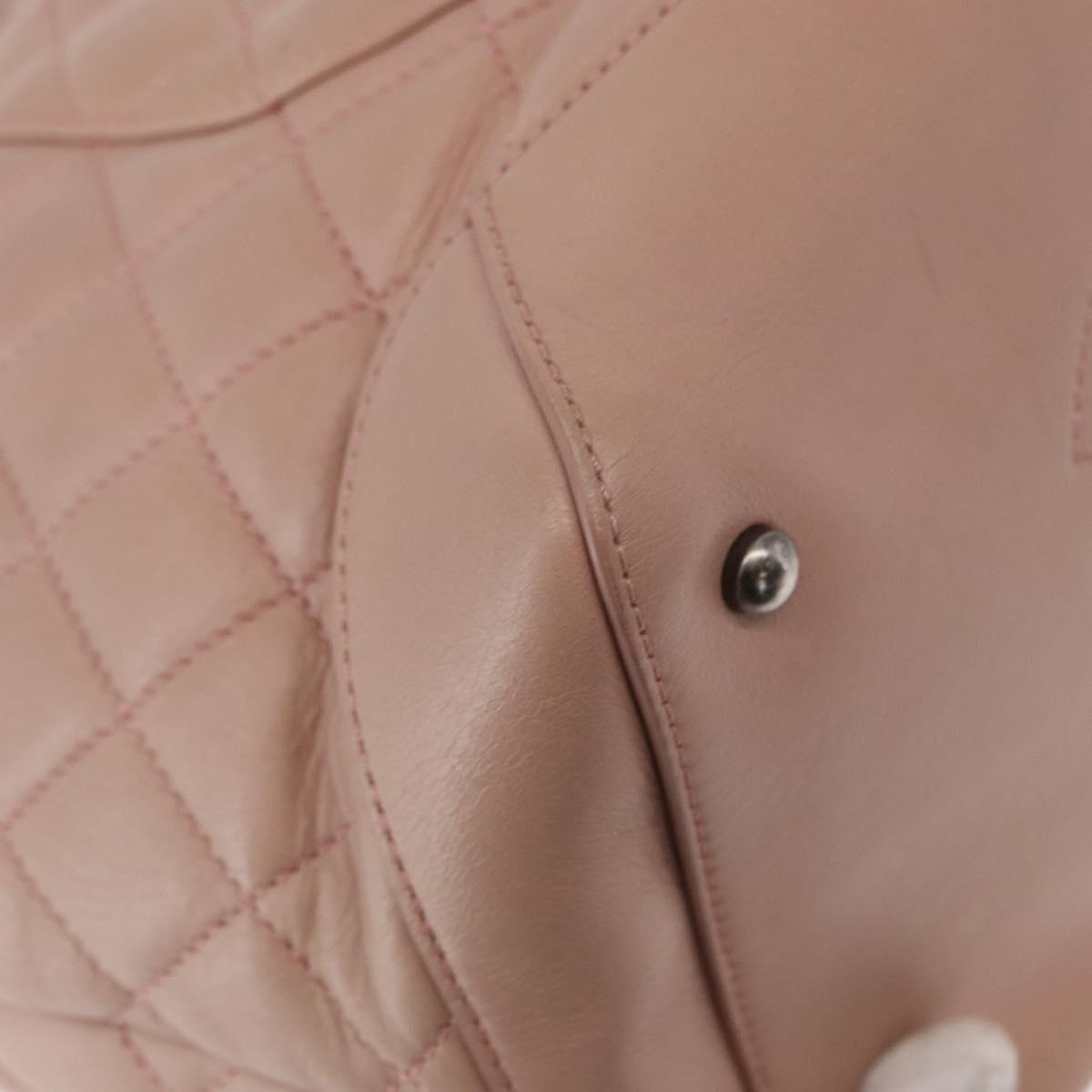CHANEL Matelasse Tote Bag Leather 2way Pink Silver CC Auth bs31551