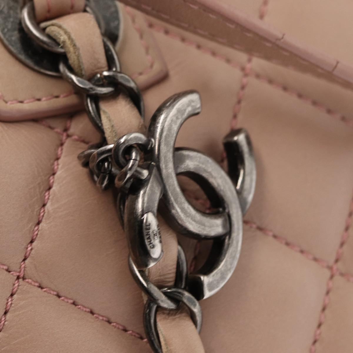 CHANEL Matelasse Tote Bag Leather 2way Pink Silver CC Auth bs31551