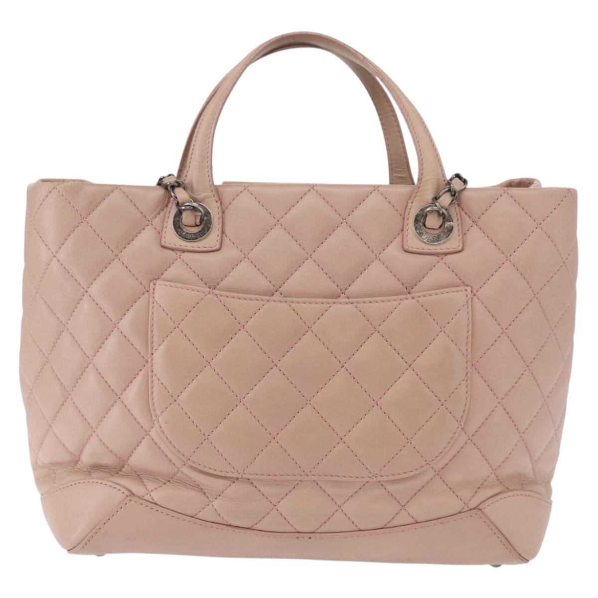 CHANEL Matelasse Tote Bag Leather 2way Pink Silver CC Auth bs31551