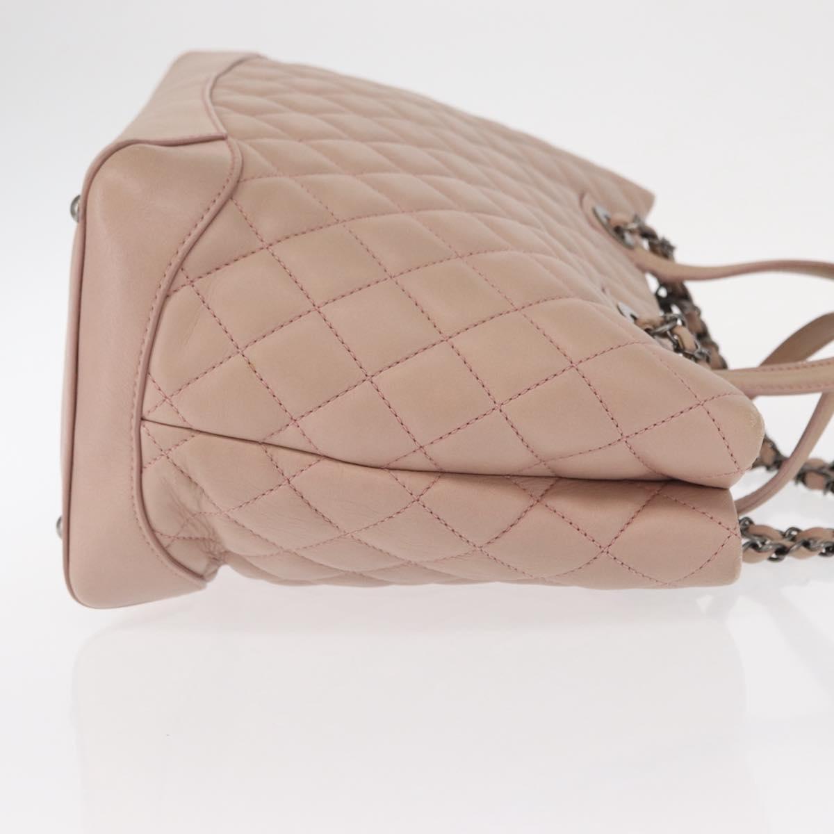 CHANEL Matelasse Tote Bag Leather 2way Pink Silver CC Auth bs31551