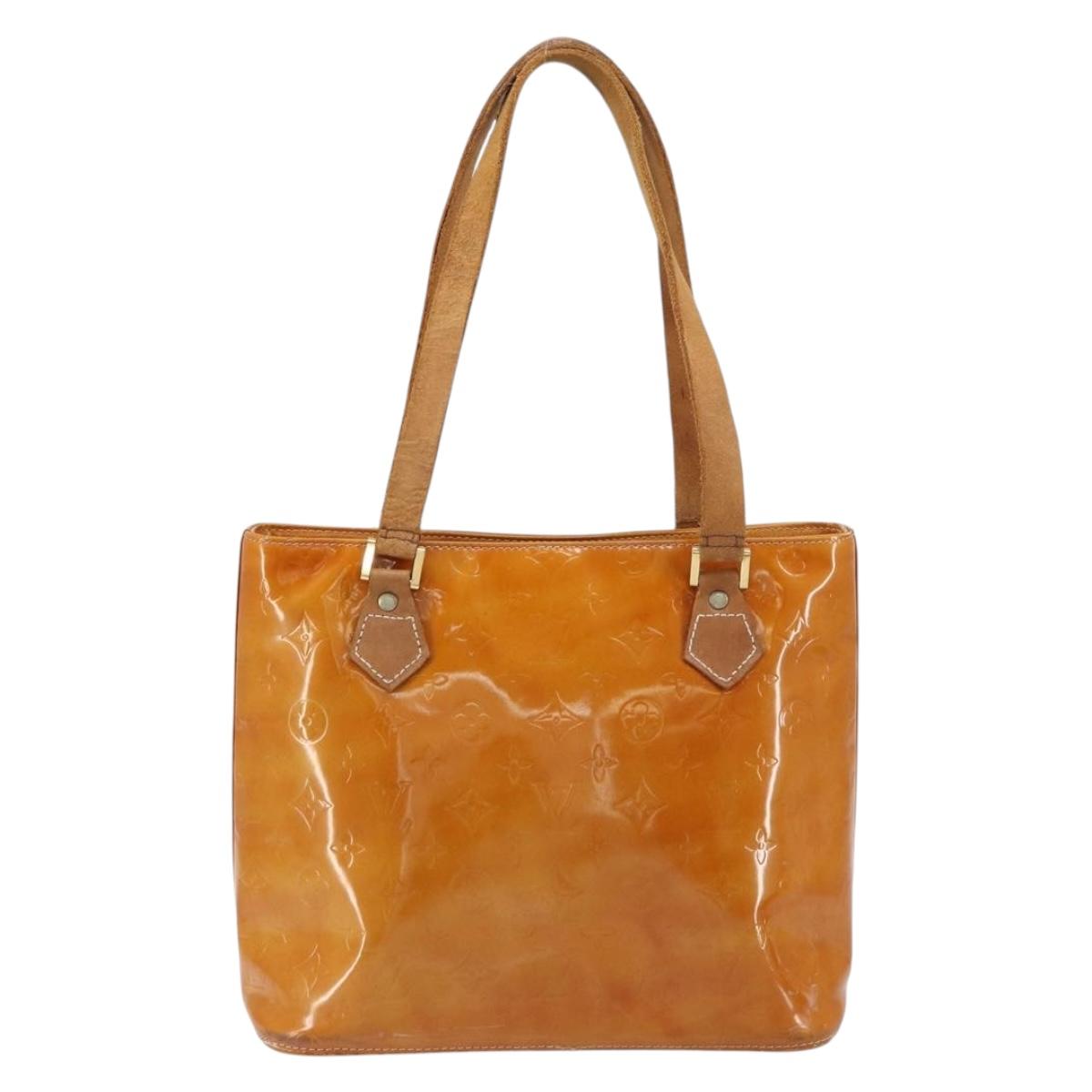 LOUIS VUITTON Monogram Vernis Houston Hand Bag Beige M91004 LV Auth bs31556