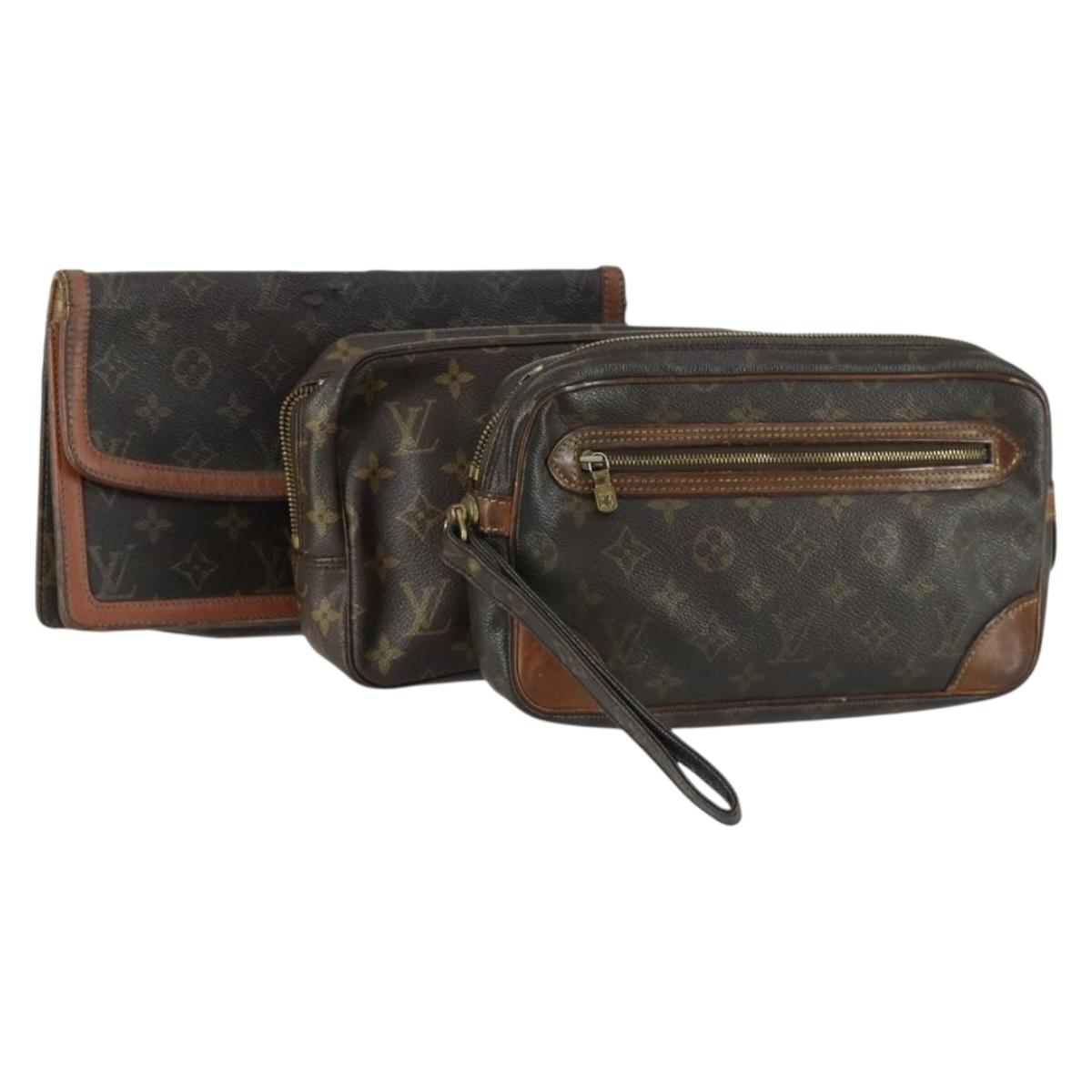 LOUIS VUITTON Monogram Clutch Bag 3 Set LV Auth bs31558