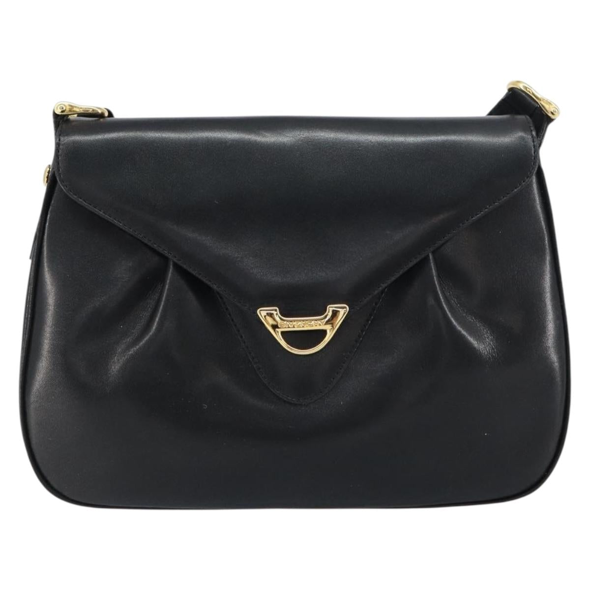 GIVENCHY Shoulder Bag Leather Black Gold Auth bs31564