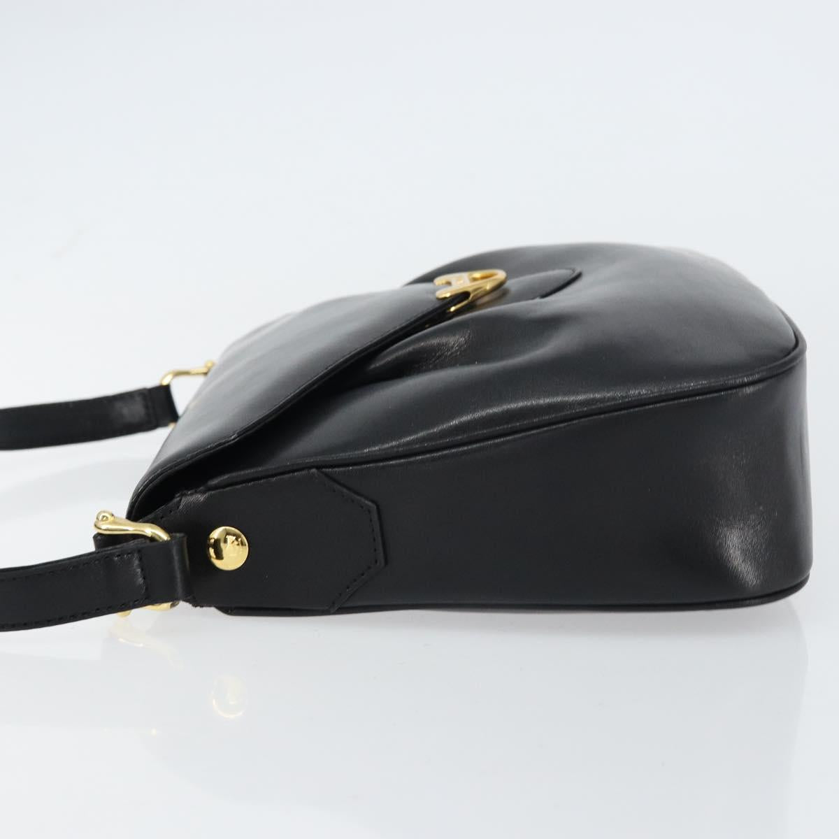 GIVENCHY Shoulder Bag Leather Black Gold Auth bs31564