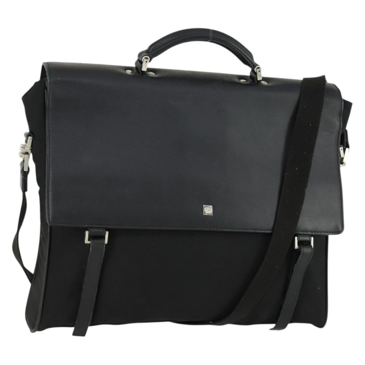 Gianni Versace Business Bag Nylon Leather 2way Black Silver Auth bs31565