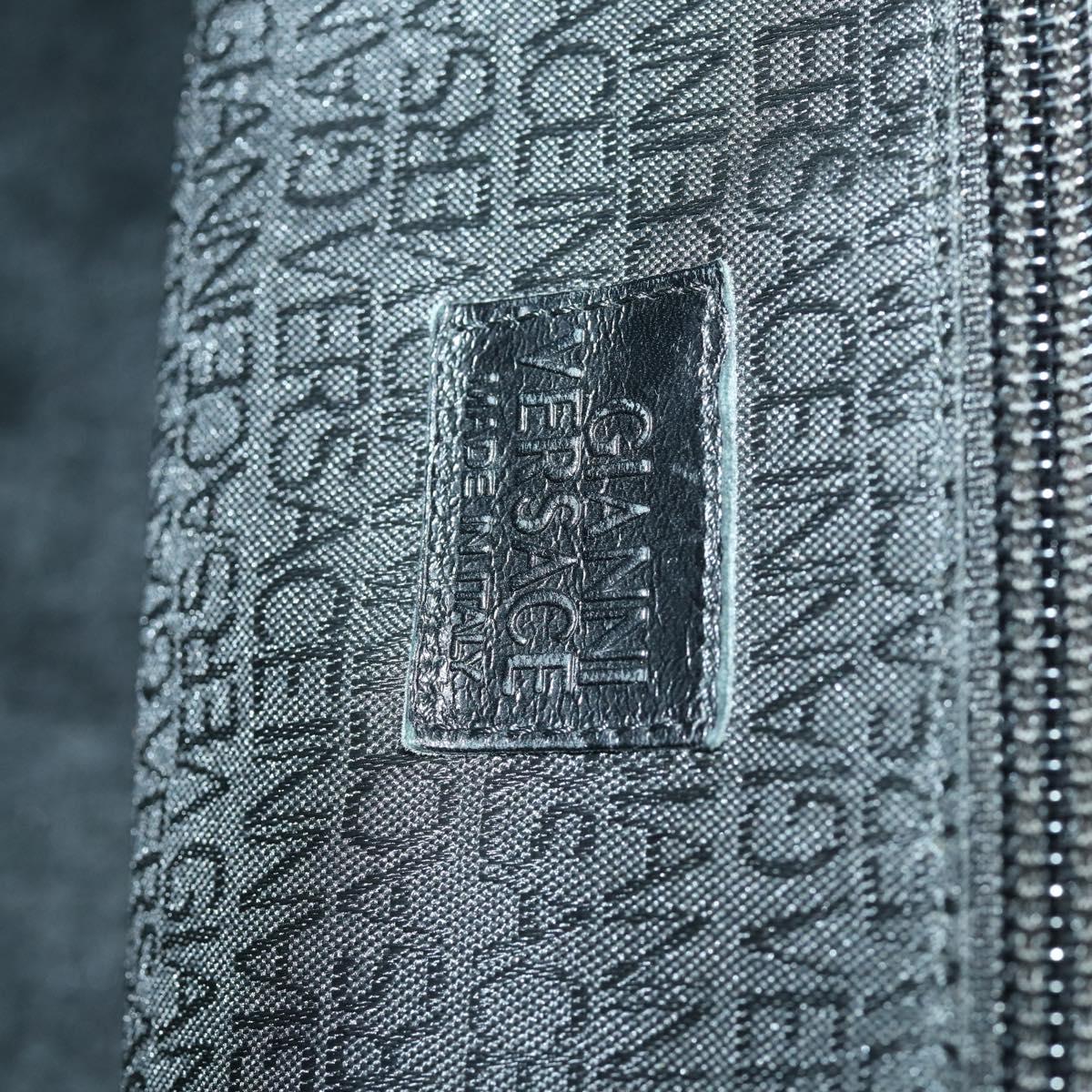 Gianni Versace Business Bag Nylon Leather 2way Black Silver Auth bs31565