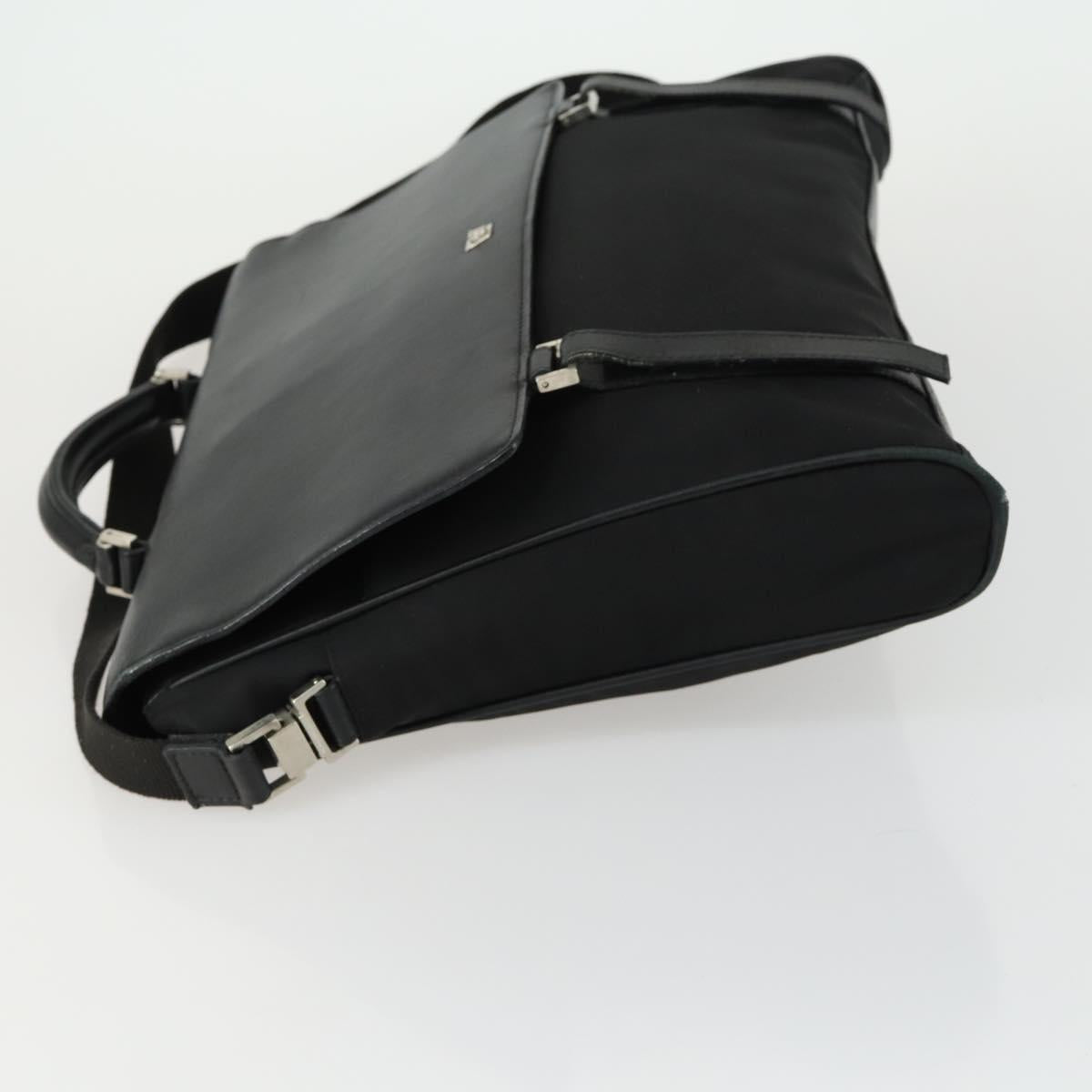 Gianni Versace Business Bag Nylon Leather 2way Black Silver Auth bs31565