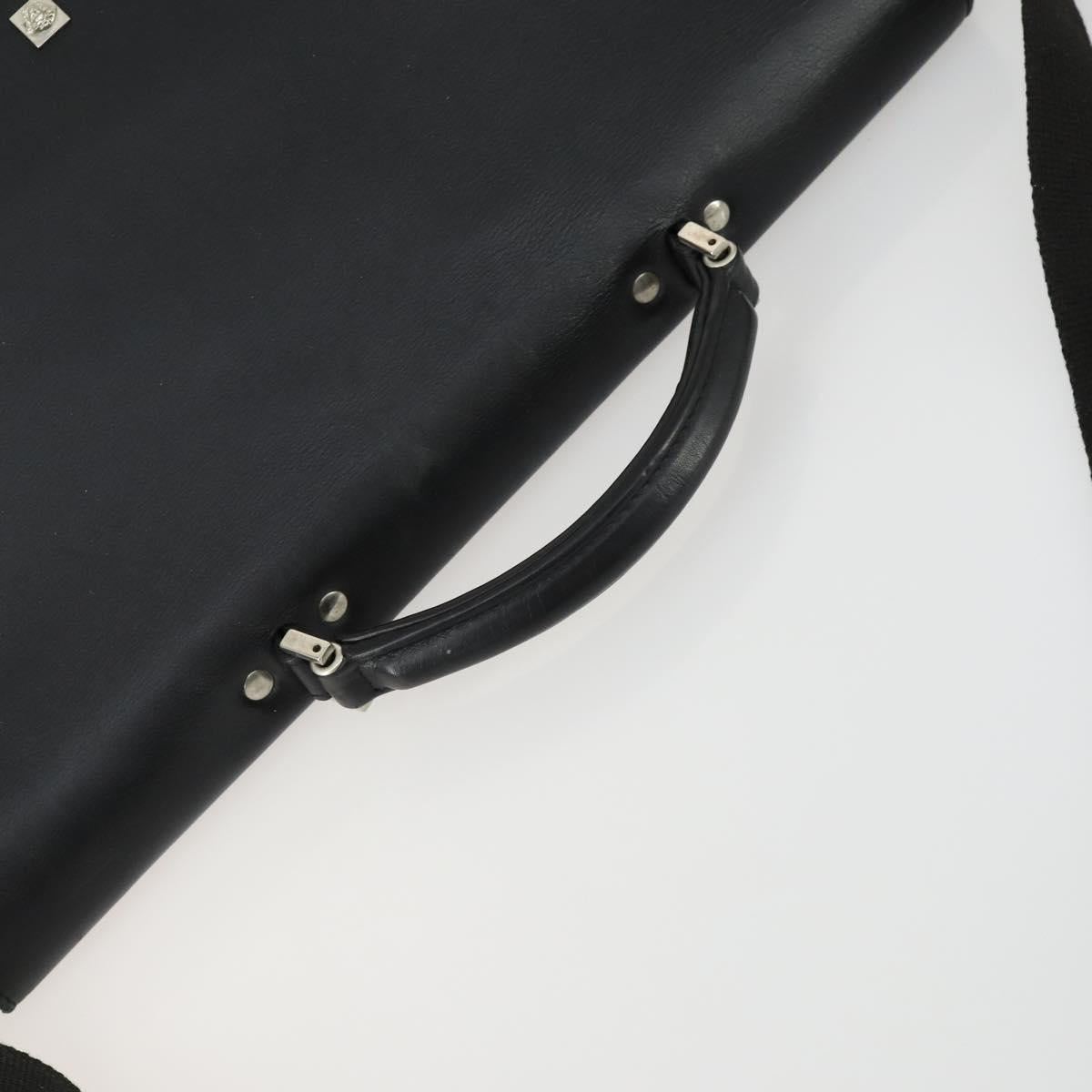 Gianni Versace Business Bag Nylon Leather 2way Black Silver Auth bs31565