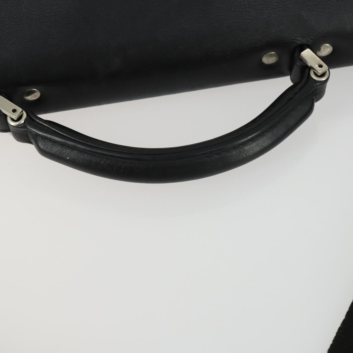 Gianni Versace Business Bag Nylon Leather 2way Black Silver Auth bs31565