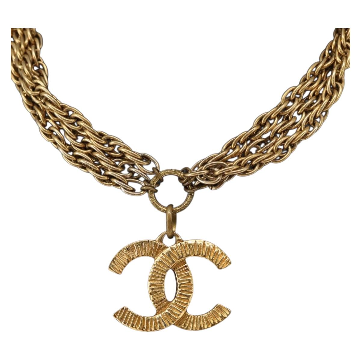 CHANEL Necklace metal Gold Tone CC Auth bs31569