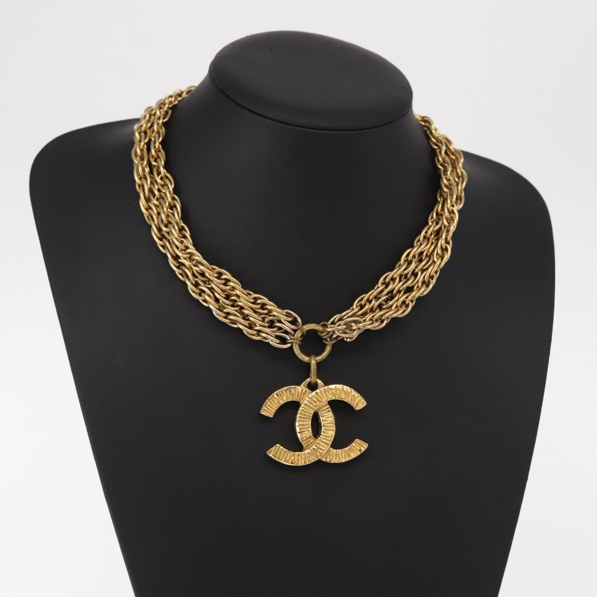 CHANEL Necklace metal Gold Tone CC Auth bs31569
