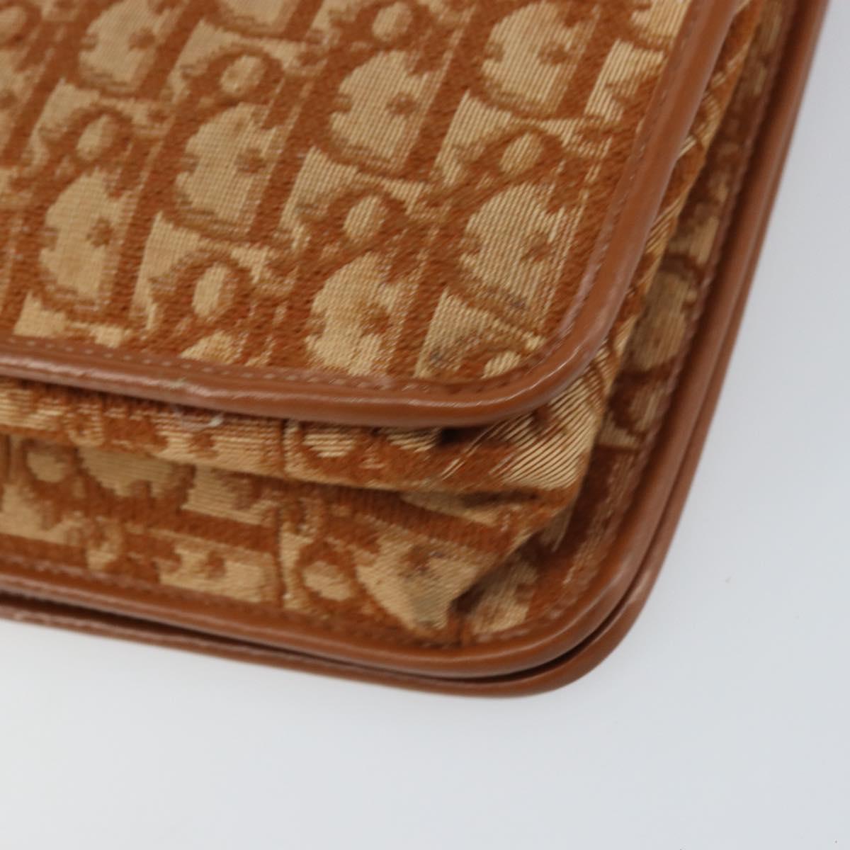 Christian Dior Trotter Canvas Shoulder Bag Brown Gold Auth bs31572