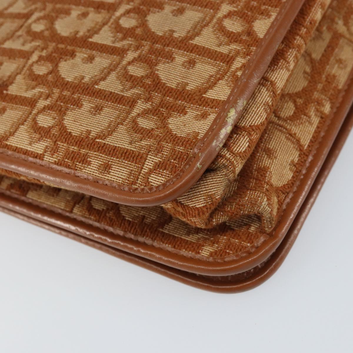 Christian Dior Trotter Canvas Shoulder Bag Brown Gold Auth bs31572