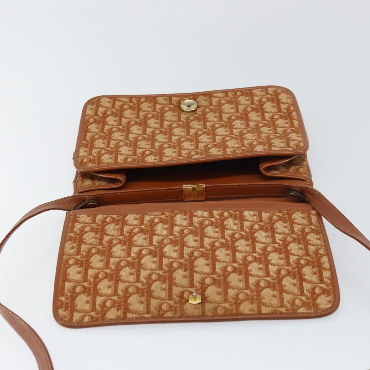 Christian Dior Trotter Canvas Shoulder Bag Brown Gold Auth bs31572