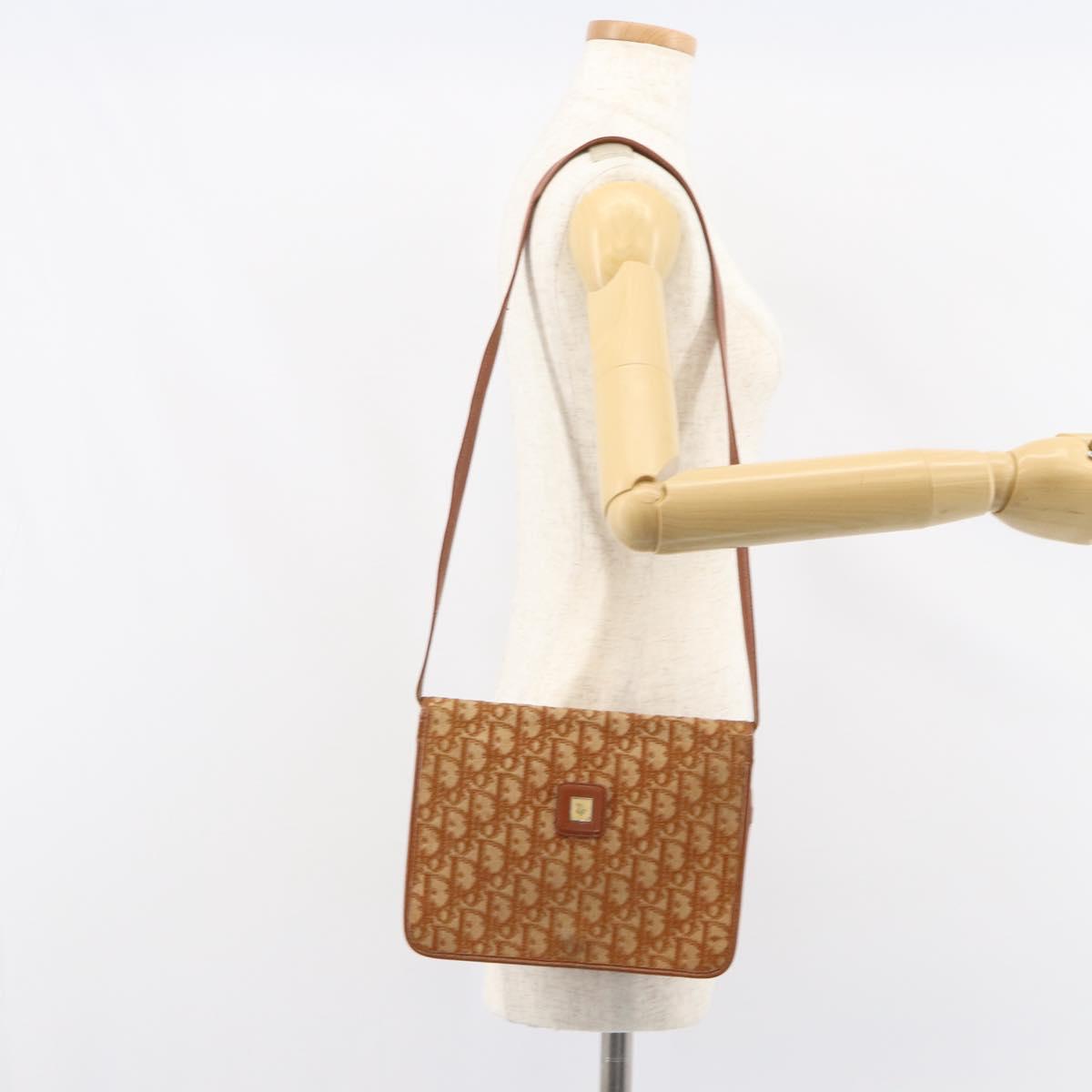 Christian Dior Trotter Canvas Shoulder Bag Brown Gold Auth bs31572