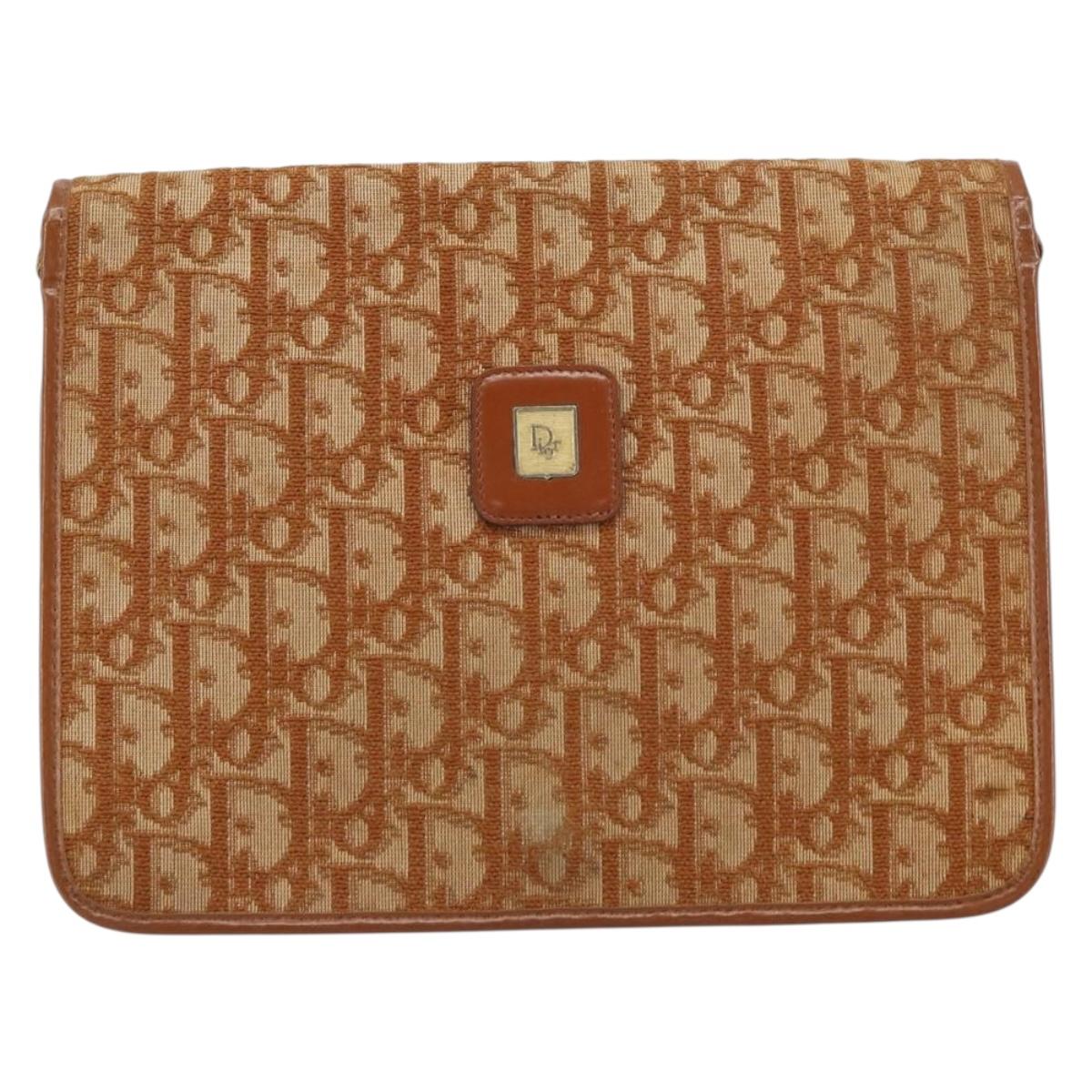 Christian Dior Trotter Canvas Shoulder Bag Brown Gold Auth bs31572