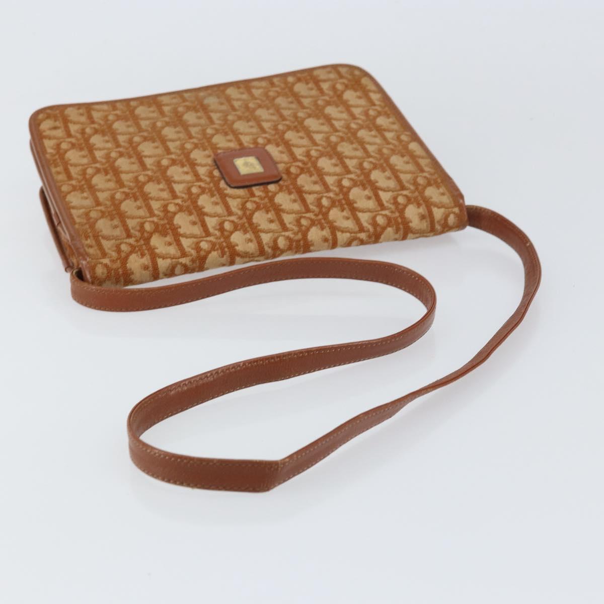 Christian Dior Trotter Canvas Shoulder Bag Brown Gold Auth bs31572