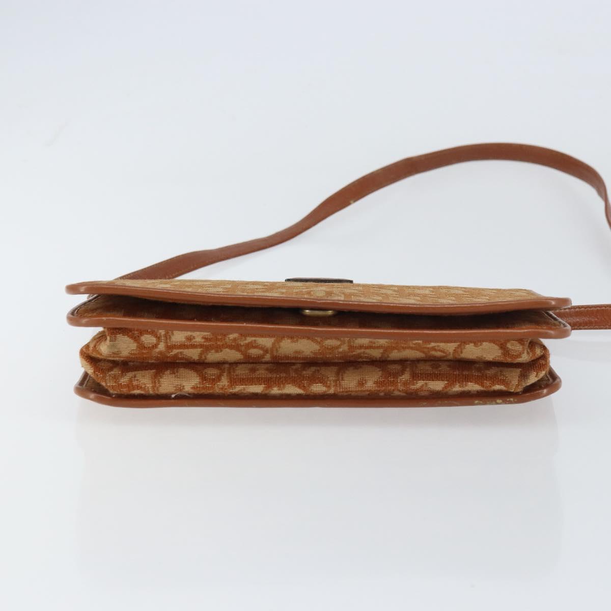 Christian Dior Trotter Canvas Shoulder Bag Brown Gold Auth bs31572