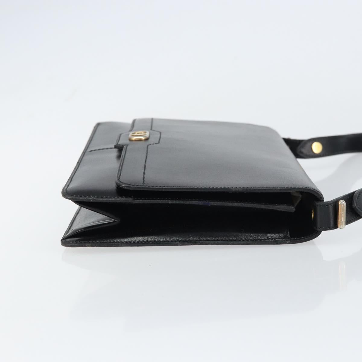 Christian Dior Shoulder Bag Leather Black Gold Auth bs31574