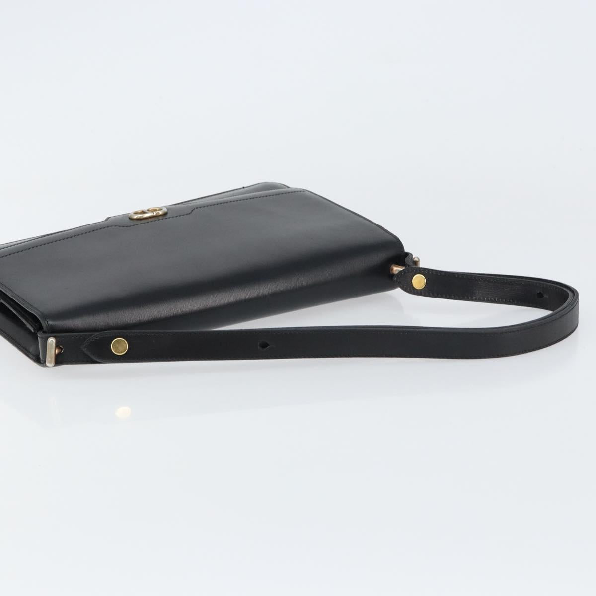 Christian Dior Shoulder Bag Leather Black Gold Auth bs31574