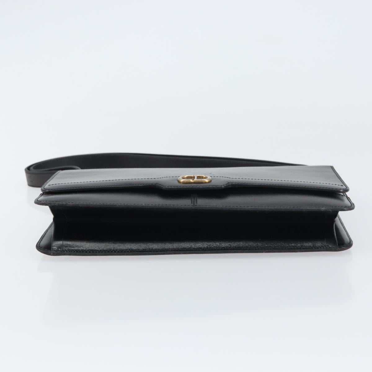 Christian Dior Shoulder Bag Leather Black Gold Auth bs31574